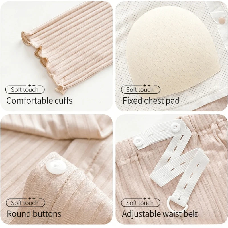 Soft Modal Maternity Nursing Robe Set — 3-Piece Postpartum PJ Set with Chest Pads
