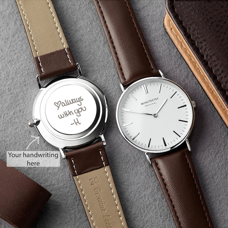 Personalized Handwriting Engraved Watch for Men - Unique Groomsmen & Anniversary Gift