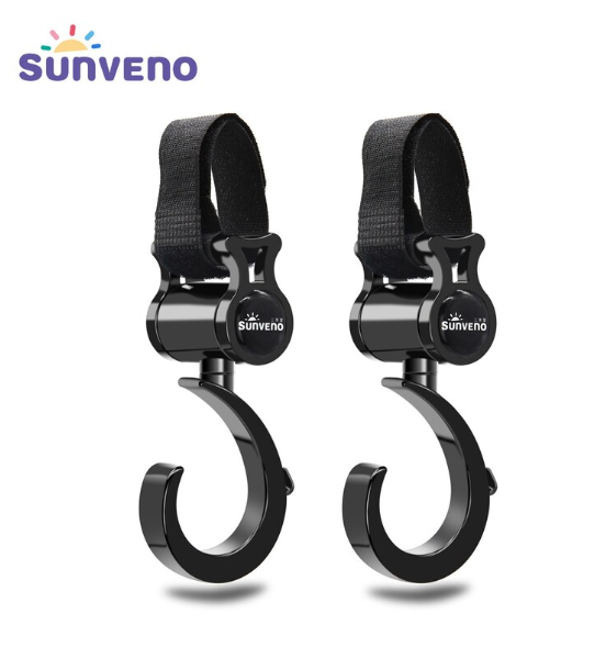 Universal Stroller Hooks 2-Pack — 360° Swivel, Holds 11lbs Each