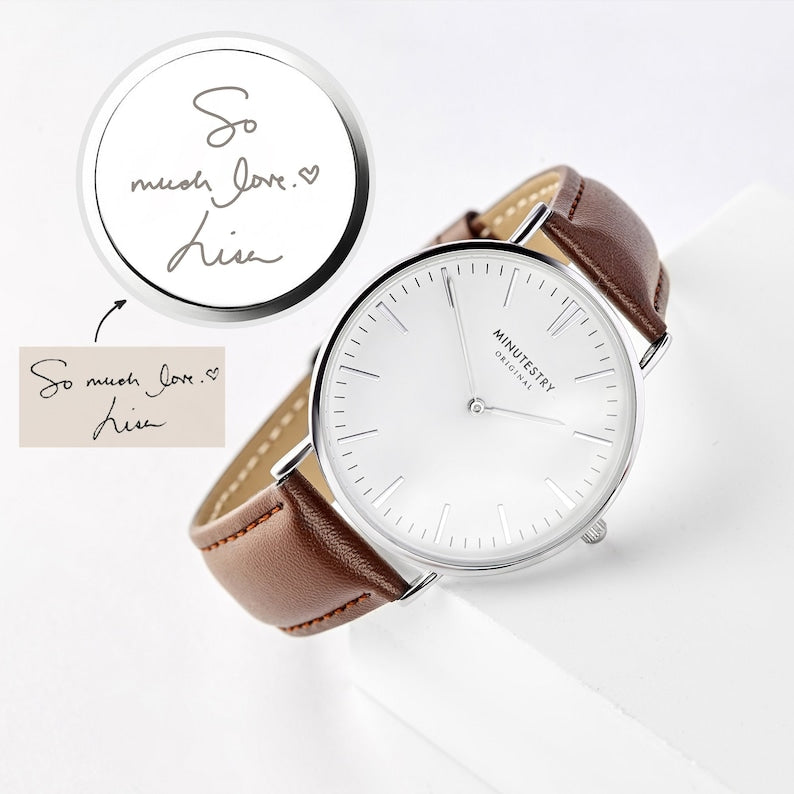 Personalized Handwriting Engraved Watch for Men - Unique Groomsmen & Anniversary Gift